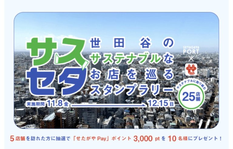 「サスセタ - 世田谷のサステナブルなお店を巡るスタンプラリー -」の告知ビジュアル