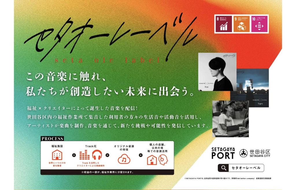 音楽プロジェクト「セタオーレーベル」のキービジュアル。集音から楽曲配信までの流れを示した図解